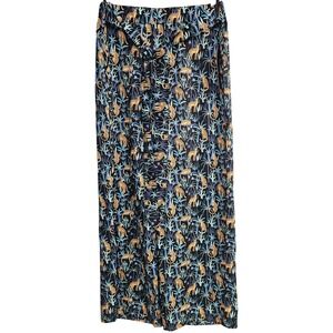 Evryday Jane Womens Leopard Jungle Print Wide Leg Pants Navy Blue Size L NWT